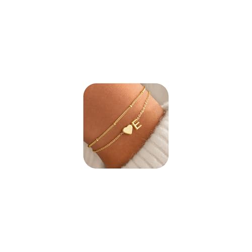 TINGN Armband Damen Gold, 14K Vergoldete Herz Armband mit Buchstaben E Armkette Mädchen Gold Schmuck Damen Personalisierte Geschenke für Frauen Freundin Mutter Zum Geburtstag Hochzeit Muttertag von TINGN