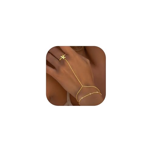 TINGN Handkette Gold Damen, 14K Vergoldet Ring Armbänder mit Buchstaben K Mehrlagige Armbänder Mädchen Personalisiertes Handschmuck für Frauen Buchstaben Handkette für Frauen Freundin Teenager Mädchen von TINGN