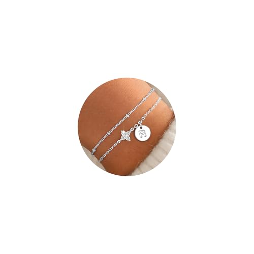 TINGN Armband mit Buchstaben Damen, Armbänder Silber mit Vierblättriges Kleeblatt Cubic Zirkonia Layered Armband mit Buchstaben R Personalisiert Geschenke für Frauen Mädchen Freundin Schmuck Damen TINGN Armband mit Buchstaben Damen, Armbänder Silber mit Vierblättriges Kleeblatt Cubic Zirkonia Layered Armband mit Buchstaben R Personalisiert Geschenke für Frauen Mädchen Freundin Schmuck Damen von TINGN