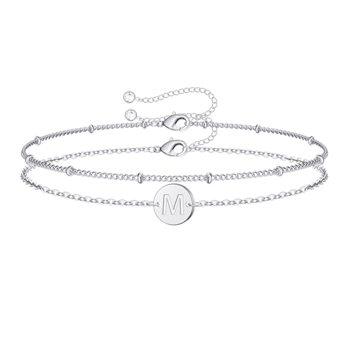 TINGN Armband mit Buchstaben Damen, Silber Buchstaben Armbänder Damen Intiale Armband mit Buchstaben M Armband Mädchen Silber Verstellbare Armkette Damen Personalisiert Geschenke für Frauen Freundin von TINGN