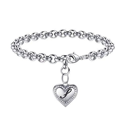 TINGN Bettlerarmbänder Armband Damen, Edelstahl Armbänder mit S Buchstaben Herz Bracelet Schmuck Muttertag Valentinstag Weihnachten Geburstag Geschenke für Frauen Freundin von TINGN