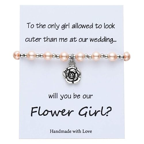 TINGN Blumenmädchen Geschenk Armband Mädchen,Hochzeit Geschenke für Blumenmädchen Kinder Hochzeitsarmband Perlen Blumenmädchen von Braut Blumenmädchen Hochzeitsgeschenk Rosa von TINGN