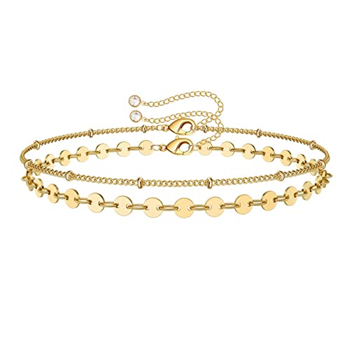 TINGN Boho Mehrreihige Münzarmband für Frauen, 14 Karat Gold Gefülltes Handgemachtes Schichten Perlen Armband Gold Geschichtete Münzarmband für Damen Schmuck Geschenke (Münzenkette & Perlenkette) von TINGN