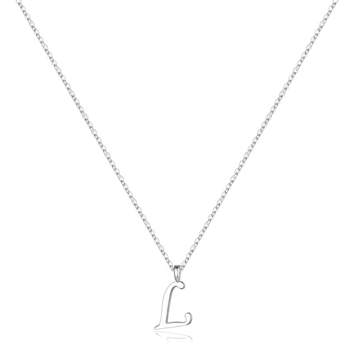 TINGN Silber Buchstaben Kette Damen, Hypoallergene Initiale Halskette Damen Silber Kette mit Buchstaben Silber 925 Anhänger Buchstaben Kette L Initiale Kette Schmuck Geschenke für Frauen Freundin von TINGN