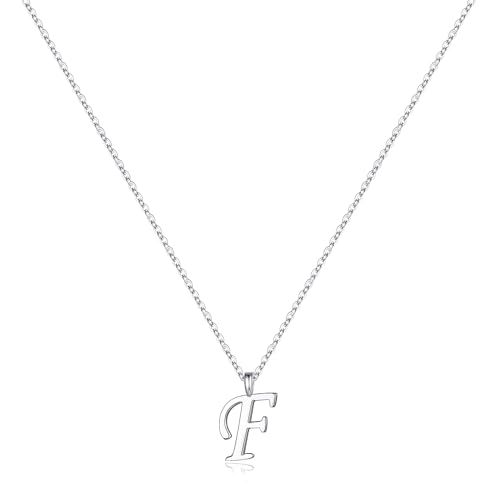 TINGN Silber Buchstaben Kette Damen, Hypoallergene Initiale Halskette Damen Silber Kette mit Buchstaben Silber 925 Anhänger Buchstaben Kette F Initiale Kette Schmuck Geschenke für Frauen Freundin von TINGN