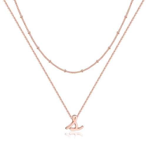 TINGN Initiale Rosegold Halskette Damen, Schichtung Buchstaben Kette Damen Geschichtete Halskette Damen Rosegold Initiale Kette mit Buchstaben S Halskette Geschenke für Frauen Damen Mädchen Schmuck von TINGN