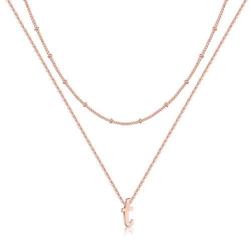 TINGN Kette mit Buchstabe Damen, Rosegold Choker Kette Damen Geschichtete Halskette Damen Mädchen Rosegold Halskette Damen Initiale T Kette Brief Halskette Mädchen Halskette Damen Geschenke für Frauen von TINGN