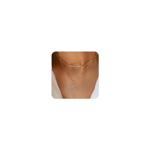 TINGN Goldkette Damen Kette Mädchen, Intiale Kette Damen mit Buchstaben Y Büroklammer Halskette Damen Gold Choker Kette Damen Goldkette für Frauen Geschichtete Buchstaben Kette für Frauen Mädchen von TINGN