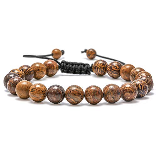TINGN Edelstein Armband Perlen 8mm Naturstein Armband Perlen Männer Frauen Stressabbau Yoga Perlen Verstellbarer Halbedelstein Armband Armreif TINGN Edelstein Armband Perlen 8mm Naturstein Armband Perlen Männer Frauen Stressabbau Yoga Perlen Verstellbarer Halbedelstein Armband Armreif von TINGN