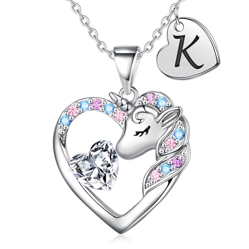 TINGN Einhorn Geschenke für Mädchen, Einhorn Kette mit Buchstaben K Kette Mädchen | Einhorn Geschenke für Teenager Mädchen Geschenke | Einhorn Kette Mädchen | Geschenke für Mädchen | Einhorn Schmuck von TINGN