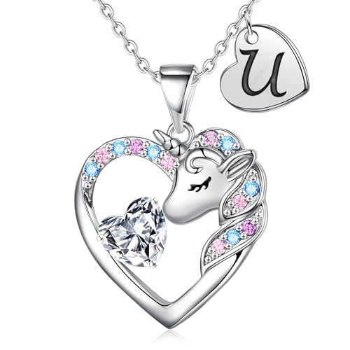 TINGN Einhorn Geschenke für Mädchen, Einhorn Kette mit Buchstaben U Kette Mädchen | Einhorn Geschenke für Teenager Mädchen Geschenke | Einhorn Kette Mädchen | Geschenke für Mädchen | Einhorn Schmuck von TINGN