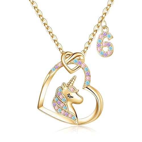 TINGN Einhorn Geschenke für Mädchen, Gold Herz Anhänger Einhorn Halsketten für Mädchen Einhorn Kette Mädchen Schmuck Einhorn Geschenke für Mädchen Geburtstag Geschenke Mädchen 6 Jahre von TINGN