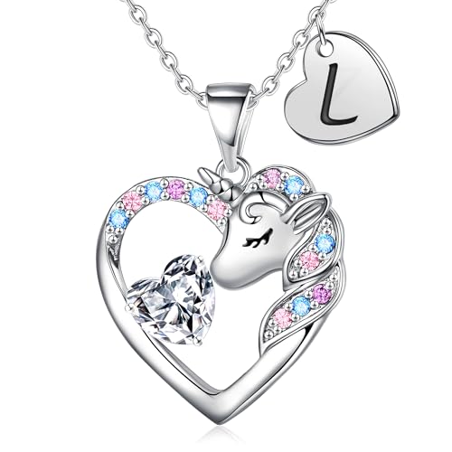 TINGN Einhorn Geschenke für Mädchen, Einhorn Kette mit Buchstaben L Kette Mädchen | Einhorn Geschenke für Mädchen Schmuck | Einhorn Kette Mädchen | Teenager Mädchen Geschenke | Einhorn Schmuck Mädchen von TINGN