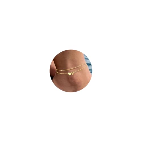 TINGN Fußkettchen für Damen, 14K Gold Vergoldete Herz Fußkettchen Damen Gold Layered Buchstaben P Fussketten für Frauen Wasserfest Sommer Strand Fußschmuck Geschenke für Frau Frauen Teenager Mädchen TINGN Fußkettchen für Damen, 14K Gold Vergoldete Herz Fußkettchen Damen Gold Layered Buchstaben P Fussketten für Frauen Wasserfest Sommer Strand Fußschmuck Geschenke für Frau Frauen Teenager Mädchen von TINGN