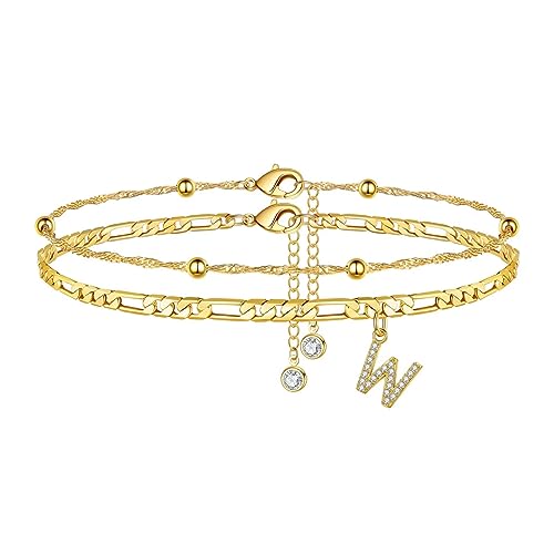 TINGN Fussketten für frauen, Gold Fußkettchen für Damen Fußkette Gold mit CZ Buchstaben W Doppelte Fußkette Verstellbar Geschenk für Sommer Tochter Freund Schwester Geschenk TINGN Fussketten für frauen, Gold Fußkettchen für Damen Fußkette Gold mit CZ Buchstaben W Doppelte Fußkette Verstellbar Geschenk für Sommer Tochter Freund Schwester Geschenk von TINGN