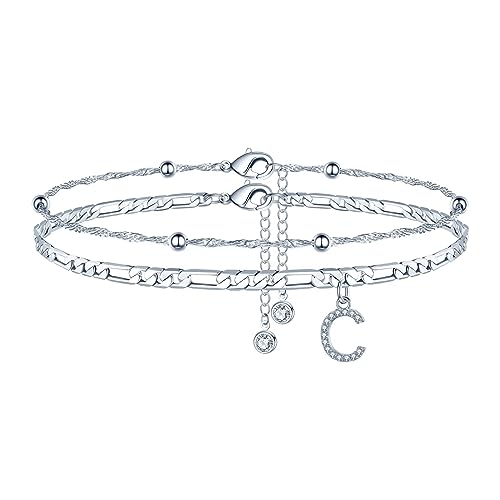 TINGN Fussketten für frauen, Silber Fußkettchen für Damen Fußkette mit CZ Buchstaben C Doppelte Verstellbar Fußketten Frauen Mädchen Tochter Freundin Personalisierte Geschenk TINGN Fussketten für frauen, Silber Fußkettchen für Damen Fußkette mit CZ Buchstaben C Doppelte Verstellbar Fußketten Frauen Mädchen Tochter Freundin Personalisierte Geschenk von TINGN