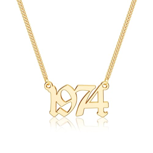 TINGN Geburtsjahr Halskette für Frauen, Gold 1974 Halskette Geburtsjahr Nummer Anhänger Halskette für Frauen Teen Mädchen Jungen Geburtstag Geschenke Männer von TINGN