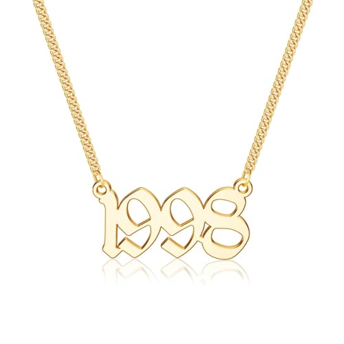 TINGN Geburtsjahr Halskette für Frauen, Gold 1998 Halskette Geburtsjahr Nummer Anhänger Halskette für Frauen Teenager Mädchen Jungen Geburtstag Geschenke von TINGN