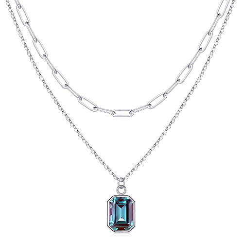 TINGN Geburtsstein Kette Damen Silber, Alexandrit Halskette Damen Silber Juni Geburtsstein Kette Mädchen Alexandrit Kette Alexandrit Schmuck Geschichtet Silberkette Damen Schmuck Mädchen Geschenke von TINGN