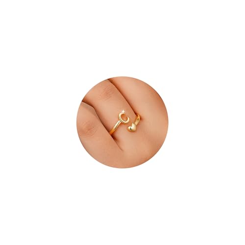 TINGN Geschenk Mädchen 7 8 9 Jahre - Hypoallergene Ringe Gold Mädchen Kinder 14K Vergoldete Wasserfest Buchstaben C Ring Stapeln Ring Geschenk Freundin Geburtstag Schmuck Frauen Ringe Gold von TINGN