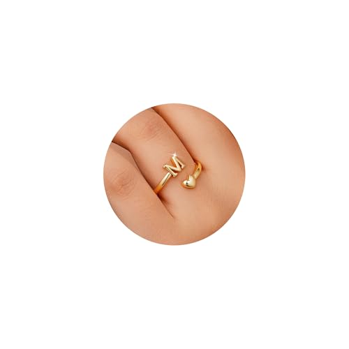 TINGN Geschenke für Frauen - Gold Ringe Damen 14K Vergoldet Herz Ringe mit Buchstaben M Fingerring Stapelring Wasserfest Verstellbarer Ringe Personalisierte Geschenke für Frauen Mädchen Schmuck TINGN Geschenke für Frauen - Gold Ringe Damen 14K Vergoldet Herz Ringe mit Buchstaben M Fingerring Stapelring Wasserfest Verstellbarer Ringe Personalisierte Geschenke für Frauen Mädchen Schmuck von TINGN