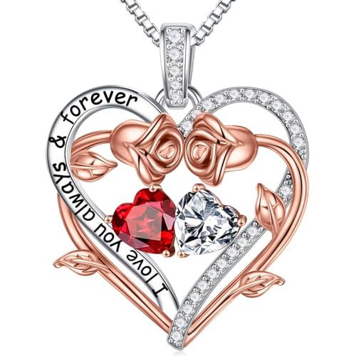 TINGN Geschenke für Frauen Sie - Geburtsstein Halskette Damen Silber 925 Kette Schmuck Januar Granat April Diamant Valentinstag Jahrestag Geburtstag Geschenke für Sie Freundin Ehefrau Mutter von TINGN