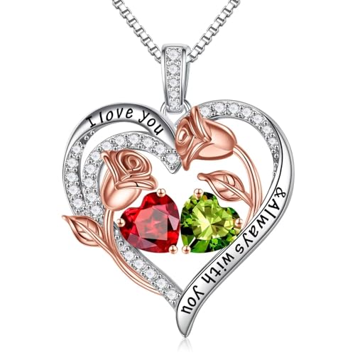 TINGN Geschenke für Frauen Sie - Geburtsstein Halskette Damen Silber 925 Kette Schmuck Januar Granat August Peridot Valentinstag Jahrestag Geburtstag Geschenke für Sie Freundin Ehefrau Mutter von TINGN