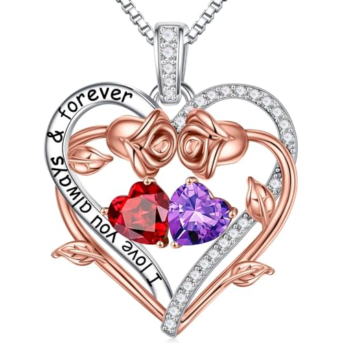 TINGN Geschenke für Frauen Sie - Geburtsstein Halskette Damen Silber 925 Kette Schmuck Januar Granat Februar Amethyst Valentinstag Jahrestag Geburtstag Geschenke für Sie Freundin Ehefrau Mutter von TINGN