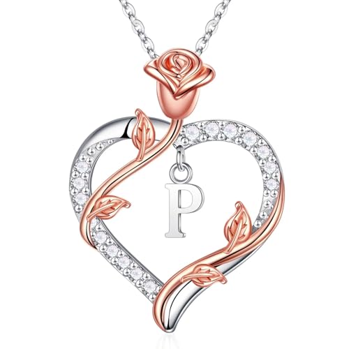 TINGN Geschenke für Frauen Sie - Halskette Damen Silber 925 Kette Herz Anhänger Kette mit Buchstaben P Schmuck Valentinstag Weihnachten Muttertags Jahrestag Geburtstag Geschenke für Sie Oma Ehefrau von TINGN