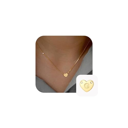 TINGN Geschenke für Frauen Teenager Mädchen, 16K Gold Plattiert Goldkette mit Herz Anhänger Buchstaben G Kette Initialen Halskette Damen Valentinstag Geburtstags Geschenke für Frauen Mädchen Schwester von TINGN