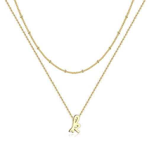 TINGN Geschichtete Kette Damen Gold, 14 Karat Gold Vergoldet Buchstaben Kette Mädchen Initialen Halskette Damen Teenager Mädchen Halskette Damen Schmuck Geburtstag Weihnachten Geschenke für Frauen (K) von TINGN