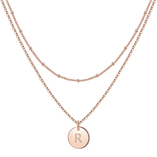 TINGN Geschichtete Rosegold Halskette Damen, Rosegold Gefüllt Buchstaben Kette für Teenager Mädchen Rosegold Halskette Damen Teenager Mädchen Rosegold Schmuck für Frauen（R） von TINGN