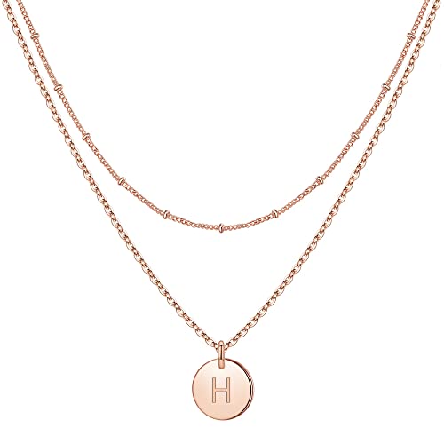 TINGN Geschichtete Rosegold Münzen Halskette Damen, Rosegold Gefüllt Buchstaben Kette Mädchen Rosegold Letter Halskette Damen Teenager Mädchen Halskette Damen Schmuck（H） von TINGN