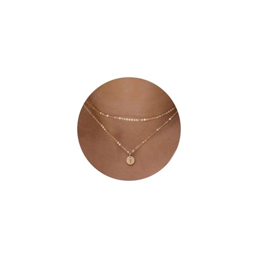 TINGN Mehrreihige Kette Gold Damen Kette, 16K Gold Vergoldet kette für Frauen Personalisierte Intiale Halskette mit T Kette Damen Layered Kette Gold Doppelkette für Frauen Multilayer Halskette von TINGN