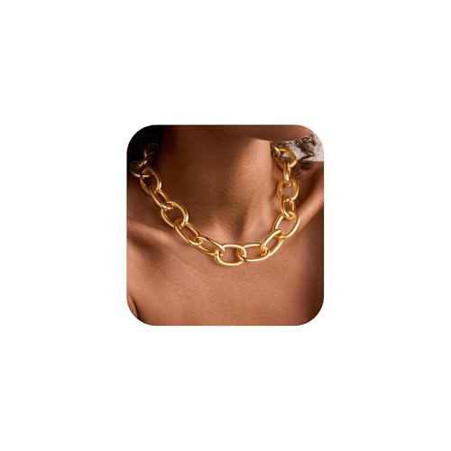TINGN Gold Chunky Kette für Damen 14K Gold Vergoldete Klobigekette Trendy Choker Halskette Punk Dicke Tropfenförmig Perlen mit Kugeln Büroklammer Schlangen Modeschmuck Geschenk für Damen von TINGN
