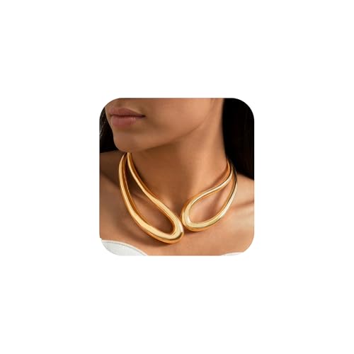 TINGN Gold Chunky Kette für Damen 14K Gold Vergoldete Klobigekette Trendy Choker Halskette Punk Dicke Tropfenförmig Perlen mit Kugeln Büroklammer Schlangen Modeschmuck Geschenk für Damen von TINGN