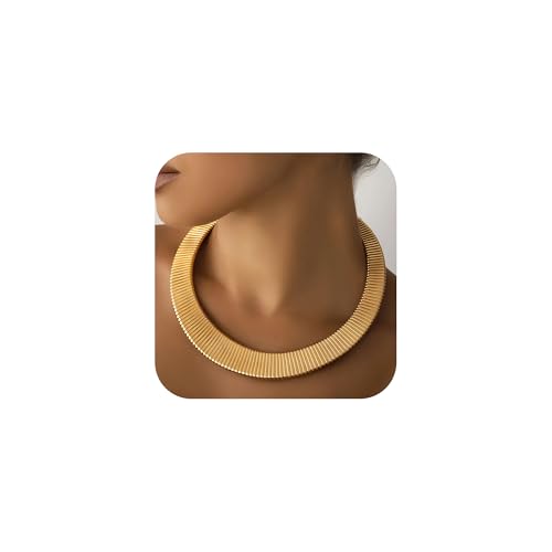 TINGN Gold Chunky Kette für Damen 14K Gold Vergoldete Klobigekette Trendy Choker Halskette Punk Dicke Tropfenförmig Perlen mit Kugeln Büroklammer Schlangen Modeschmuck Geschenk für Damen von TINGN