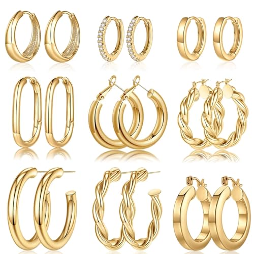 TINGN Gold Hoop Ohrringe - 14k Gold plattiert Small Creolen Ohrringe Set für Frauen Trendy Hypoallergenic Womens Hoops Huggie Ohrstecker, Goldschmuck für Frauen, Geschenke für Frau von TINGN