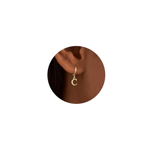 TINGN Gold Hoop Earrings for Women, 925 Sterling Silver Post Small Gold Hoop Earrings for Women Gold Earrings for Women Letter C Dangle Earrings for Women Girls Huggie Hoop Earrings von TINGN