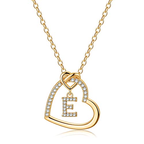 TINGN Gold Kette mit Buchstaben Kette Damen Mädchen, Buchstaben E Halskette Damen Gold Kette Herz Kette mit Buchstaben Kette Gold Damen Mädchen Schmuck Geschenke für Frauen Mädchen Geschenke von TINGN