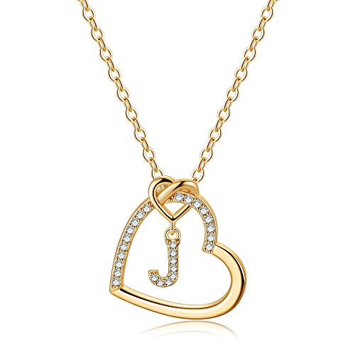 TINGN Goldkette mit Buchstaben Kette Damen Mädchen, Goldkette Damen Buchstaben J Halskette Damen Gold Kette Herz Kette mit Buchstaben Kette Gold Damen Schmuck Geschenke für Frauen Mädchen Geschenke von TINGN