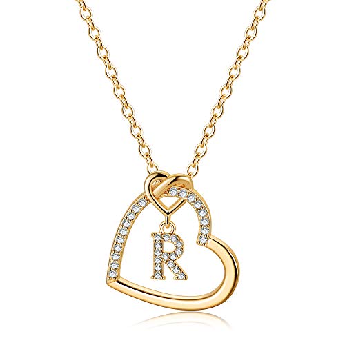 TINGN Goldkette mit Buchstaben Kette Damen Mädchen, Goldkette Damen Buchstaben R Halskette Damen Gold Kette Herz Kette mit Buchstaben Kette Gold Damen Schmuck Geschenke für Frauen Mädchen Geschenke von TINGN