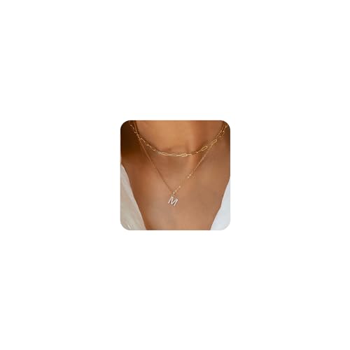 TINGN Goldkette Damen Kette Mädchen, Intiale Kette Damen mit Buchstaben M Büroklammer Halskette Damen Gold Choker Kette Damen Goldkette für Frauen Geschichtete Buchstaben Kette für Frauen Mädchen von TINGN