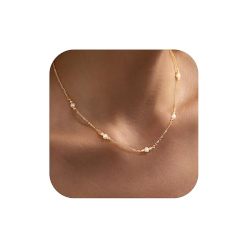 TINGN Gold Perlenkette Damen - Halskette für Frauen 14K Vergoldet Kette mit Perlen Choker Kette Perlenkette Damen Geburtstag Geschenke für Frauen Freundin Mutter Teenager Mädchen Schmuck Geschenke von TINGN