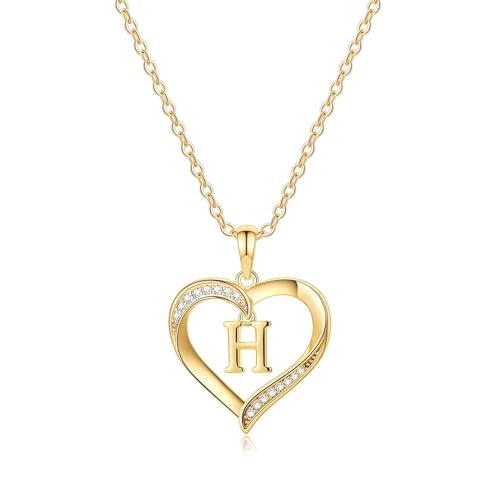 TINGN H Initial Herz Halskette für Frauen, 14K Gold plattiert CZ Herz Anhänger Halskette, Monogramm Brief Charme Halsketten für Frauen Mädchen Schmuck Geschenke von TINGN