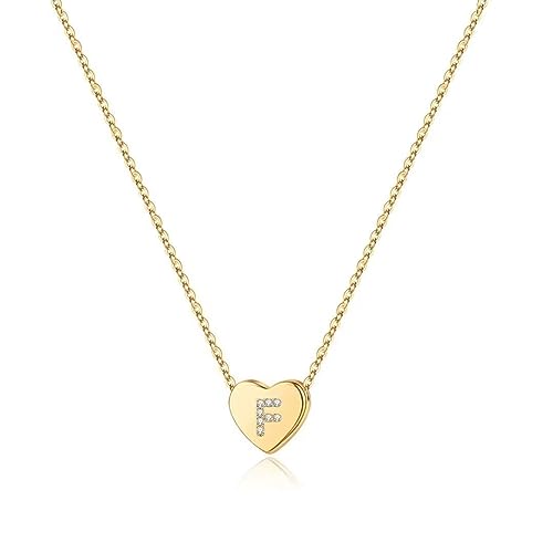 TINGN HalsKette Damen Kette Herz Anhänger, 14 Karat Gold Gefüllte Herz Initialen Halsketten für Frauen Tiny Ketten für Mädchen Herz Initialen Halskette Kette Geschenke für Damen Mädchen Schmuck (F) von TINGN