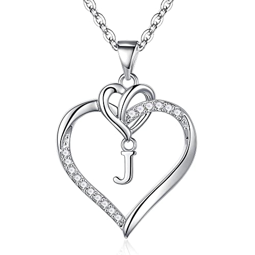 TINGN Halskette Damen Geschenke für Frauen, Silber Kette mit Buchstaben Herz Anhänger Kette für Damen Mädchen Intiale J Halskette Damen Buchstaben Kette Schmuck Damen Geschenke für Frauen Mädchen von TINGN