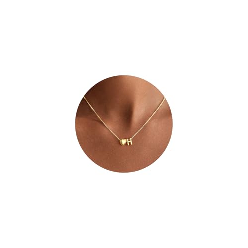 TINGN Halskette Damen Gold - 14K Vergoldete Kette mit Buchstaben Goldene Kette Herz Damen Frauen Schmuck Mädchen Buchstaben H,Trauzeugin Geschenk,Geschenke zur Hochzeit von TINGN