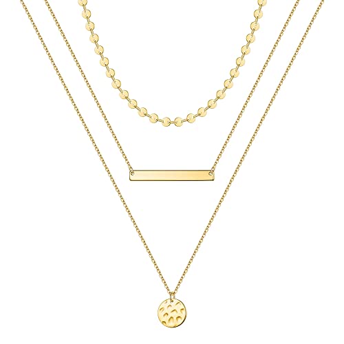 TINGN Boho Gold Layered Halsketten Ketten Set für Damen, 14 Karat Vergoldeter Disc Scheibe Anhänger Zierliche Handgefertigte Mehrreihige Halsketten Choker Kette für Damen Mädchen Schmuck Verstellbare von TINGN