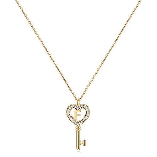 TINGN Halskette Damen Gold Kette mit Anhänger, Schlüsselkette Initiale Halskette Buchstaben FKette Gold Initiale Anhänger Gold Verstellbar Halskette Kette für Mädchen Schmuck Damen Frauen Geschenke von TINGN